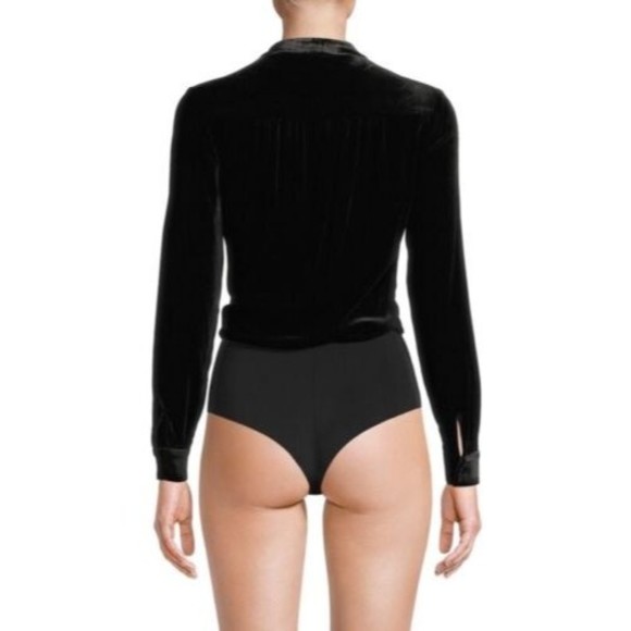 L’AGENCE NEW Marcella Wrap Effect Velvet Bodysuit In Black Size XS $450.00 - Picture 6 of 16